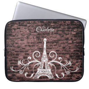 Pink Eiffel Tower Grunge Laptop Sleeve