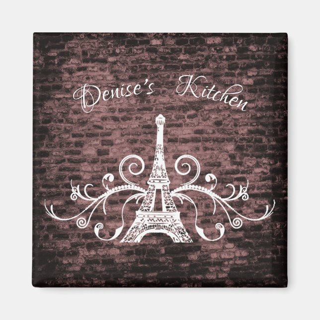 Pink Eiffel Tower Grunge Magnet (Front)