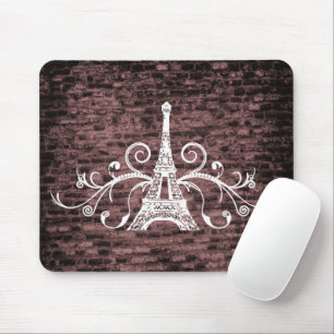 Pink Eiffel Tower Grunge Mouse Pad