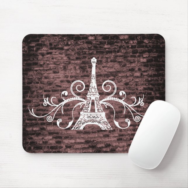 Pink Eiffel Tower Grunge Mouse Pad (With Mouse)