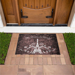 Pink Eiffel Tower Grunge Personalised Door Mat