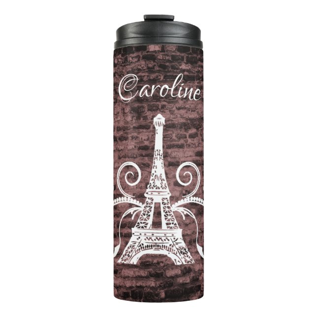 Pink Eiffel Tower Grunge Thermal Tumbler (Front)