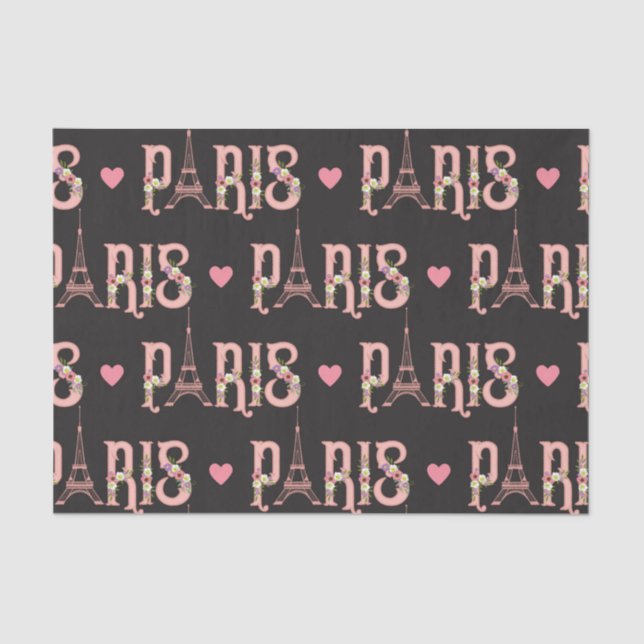 Pink Eiffel Tower Paris Flowers French Capital Tissue Paper (Front)