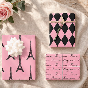 Pink Eiffel Tower Paris Wrapping Paper Sheet