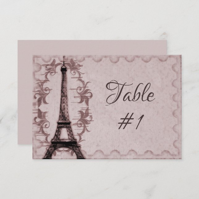 Pink Eiffel Tower Reception Table Card (Front/Back)