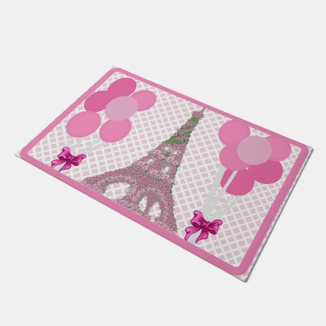 Pink Eiffel Tower Roses Rose Balloons rug Doormat (Angled)