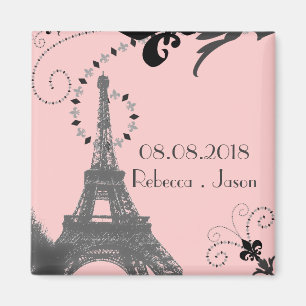 pink eiffel tower vintage paris save the date magnet