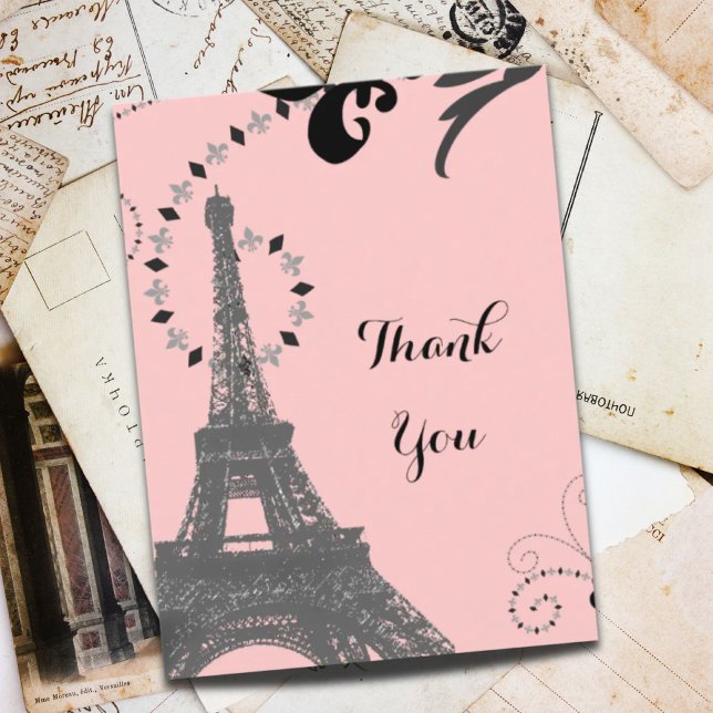 pink eiffel tower vintage paris thank you postcard (pink eiffel tower vintage paris thank you postcard)