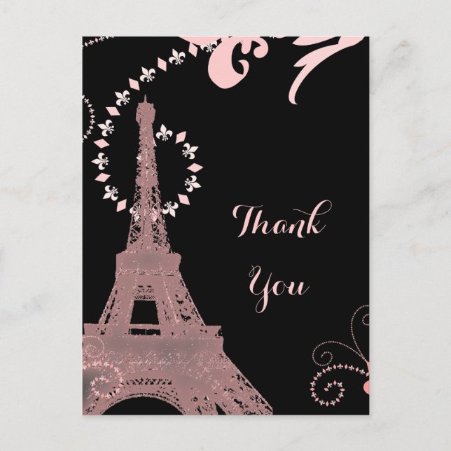 pink eiffel tower vintage paris thank you postcard (Front)