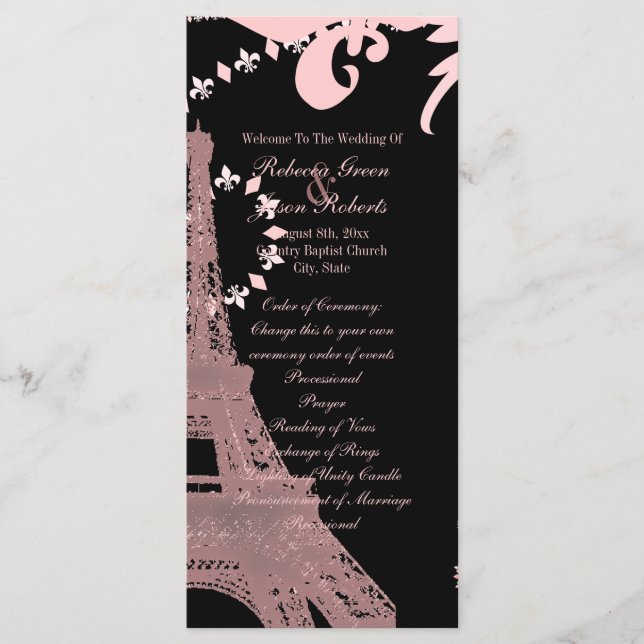 pink eiffel tower vintage paris wedding programs programme (Front)