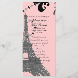 pink eiffel tower vintage paris wedding programs programme