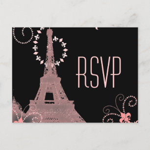 pink eiffel tower vintage paris wedding rsvp invitation postcard