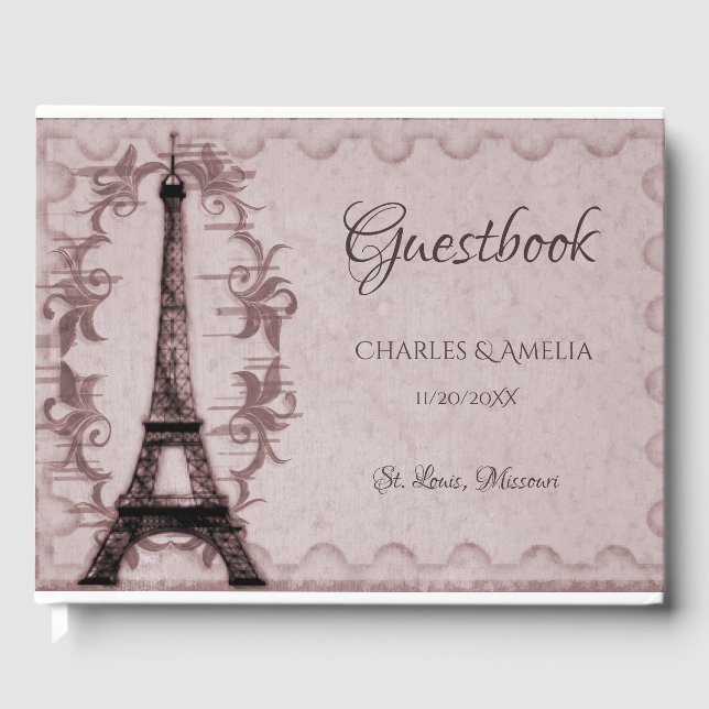 Pink Eiffel Tower Wedding Day Guestbook (Front)