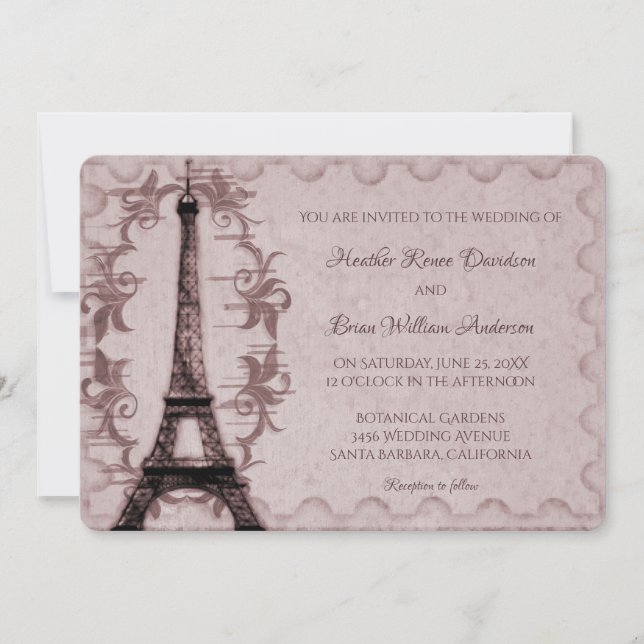 Pink Eiffel Tower Wedding Invitation (Front)