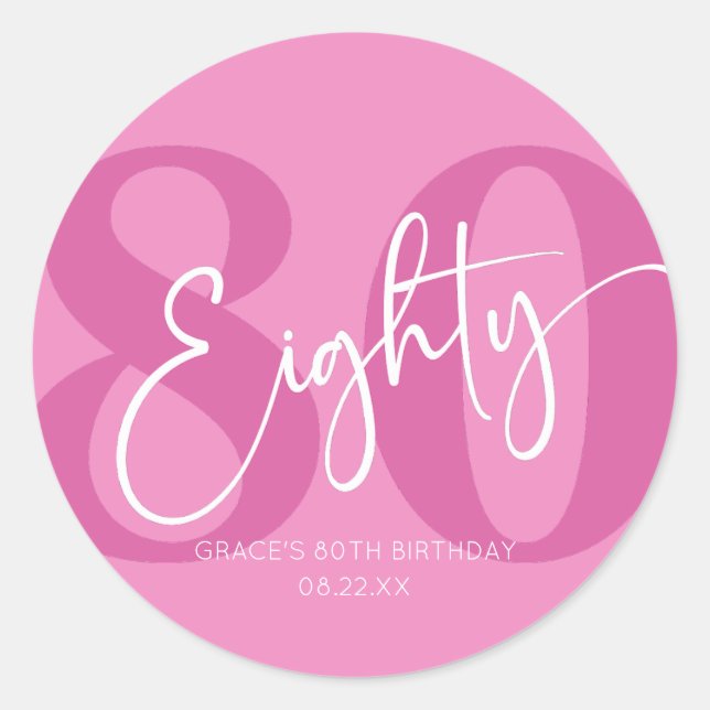Pink Eighty 80th Eightieth Birthday Party Favour Classic Round Sticker (Front)