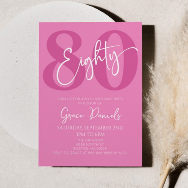 Pink Eighty 80th Eightieth Birthday Party Invitation (Creator Uploaded)