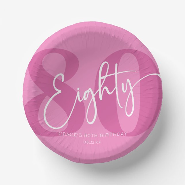 Pink Eighty 80th Eightieth Birthday Party Paper Plate (Front)