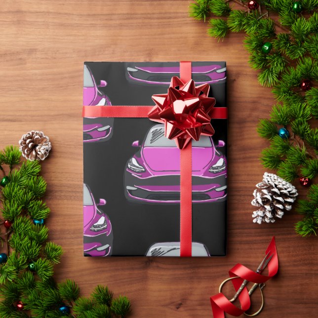 Pink Electric Vehicle SUV Car Black Background Wrapping Paper (Holiday Gift)