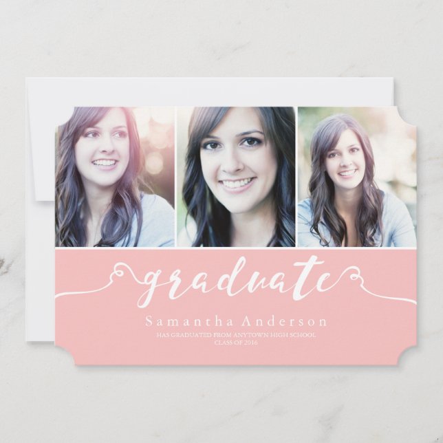 Pink Elegance 3 Photo Graduation Invitation (Front)