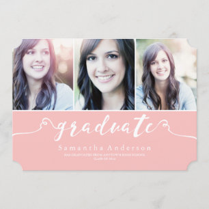Pink Elegance 3 Photo Graduation Invitation