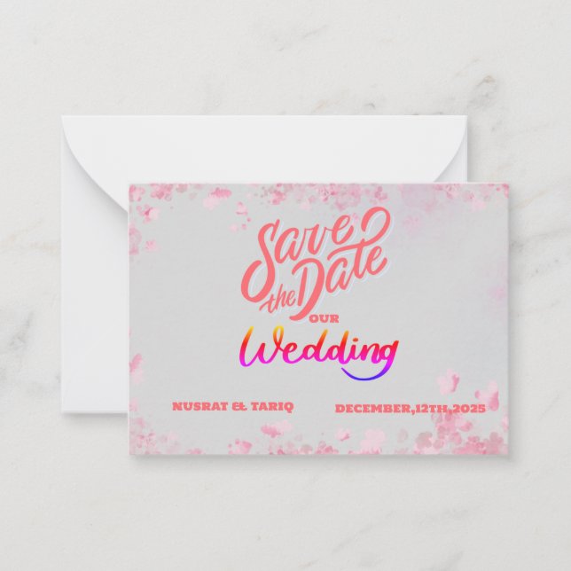 Pink Elegance: A Winter Wonderland Save the Date Card (Front)