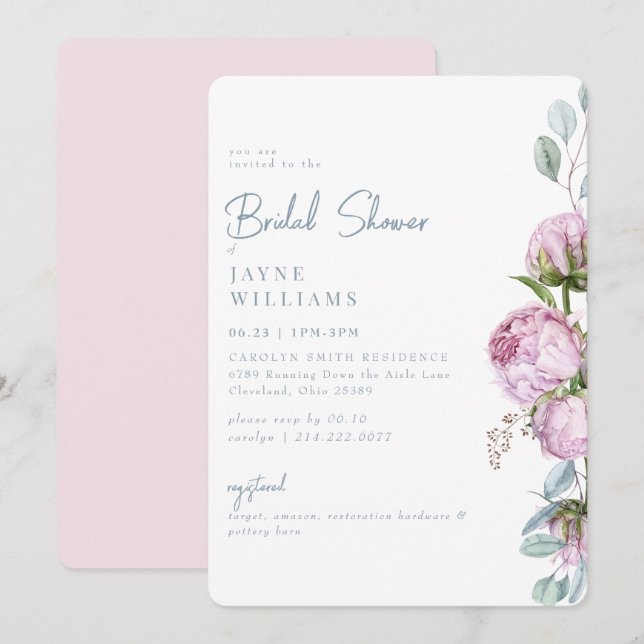 Pink Elegance Floral Bridal Shower  Invitation (Front/Back)