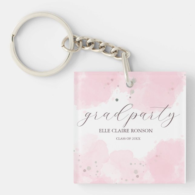 pink Elegance Graduation Party Invitation Key Ring (Front)