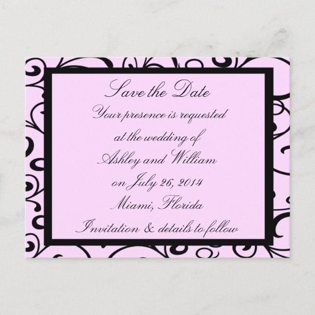 Pink Elegance Save The Date Cards (Front)