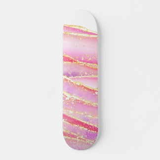 Pink Elegant Agate Wavy Design Skateboard