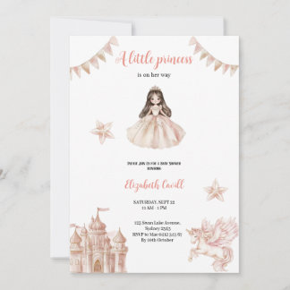 pink elegant and cute princess baby shower invitation