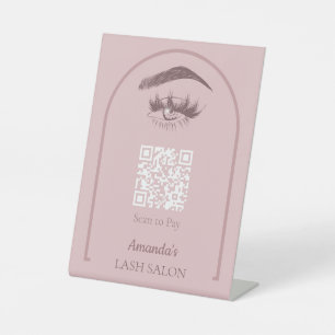 Pink Elegant Arc Beauty Salon QR Code Pedestal Sign