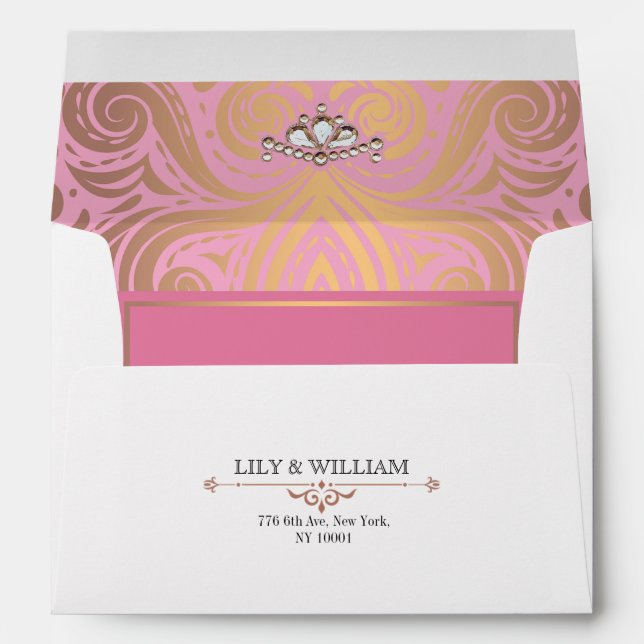 Pink Elegant Artdeco Diamond Rose Gold Wedding Envelope (Back (Bottom))