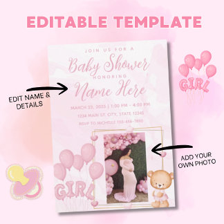 Pink Elegant Baby Shower Invitation