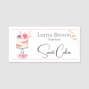 Pink Elegant Bakery Cake Watercolor Name Tag