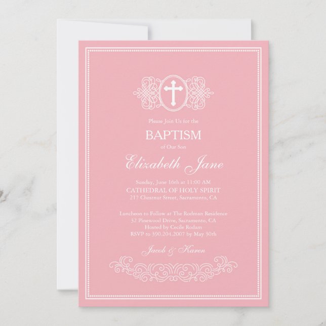 Pink Elegant Baptism Invitation (Front)