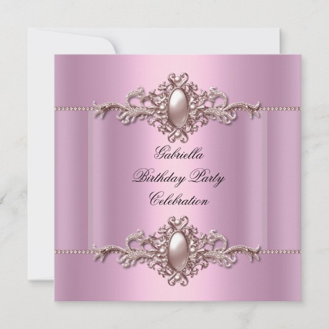 Pink Elegant Birthday Party Pearl Invitation (Front)
