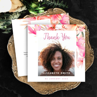 Pink elegant blush floral thank you photo card