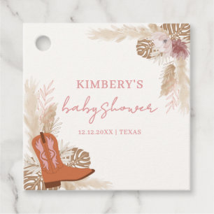Pink Elegant Boho Cowgirl Boots Pampas Baby Shower Favour Tags