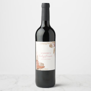 Pink Elegant Boho Cowgirl Boots Pampas Baby Shower Wine Label