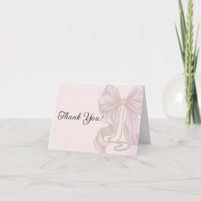 Pink Elegant Bow Girl Baby Shower  Thank You Card (Front)
