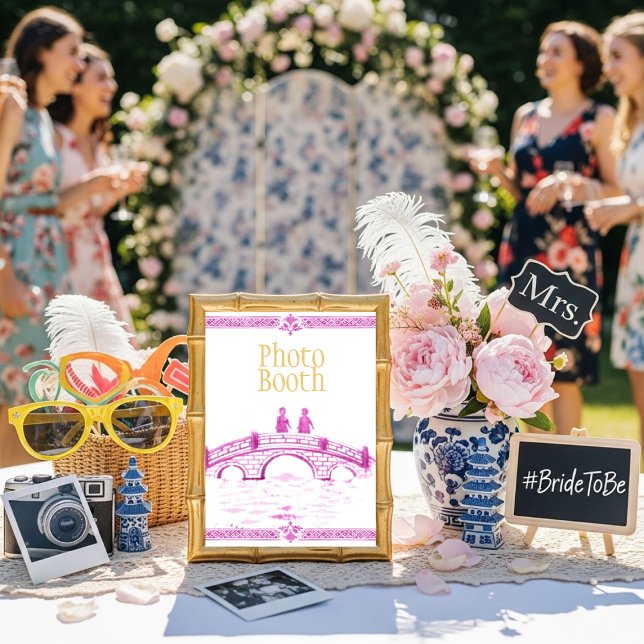 Pink Elegant Bridge Photo Booth Sign  Invitation (Pink Elegant Bridge Photo Booth Sign)