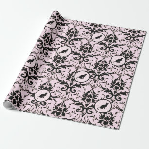 Pink Elegant Cat Damask Pattern Wrapping Paper