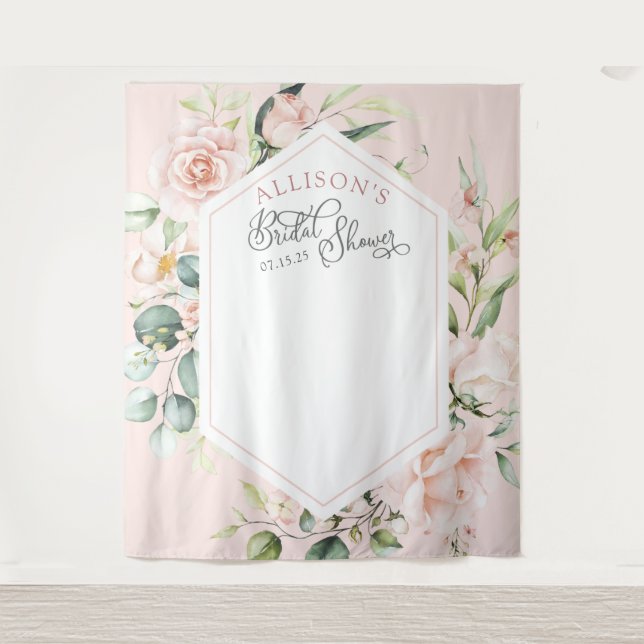 Pink elegant chic floral bridal shower backdrop tapestry (Front)