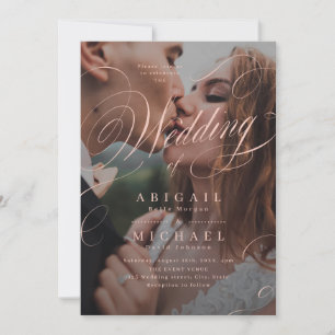 Pink elegant classic calligraphy photo wedding invitation