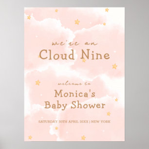 Pink Elegant Cloud Nine Girl Baby Shower Welcome Poster