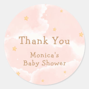 Pink Elegant Cloud Nine Stars Girl Baby Shower Classic Round Sticker