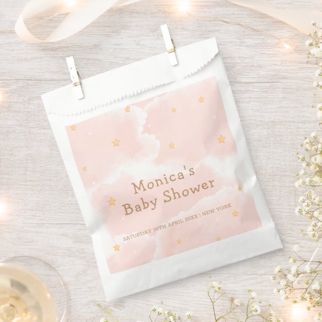 Pink Elegant Cloud Nine Stars Girl Baby Shower  Favour Bags (Clipped)