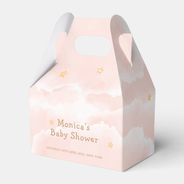 Pink Elegant Cloud Nine Stars Girl Baby Shower  Favour Box (Front Side)