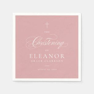 Pink Elegant Cross Script Calligraphy Christening Napkin