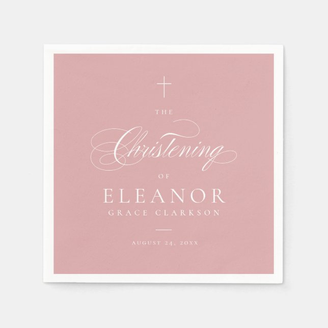 Pink Elegant Cross Script Calligraphy Christening Napkin (Front)